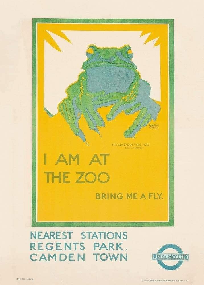 RPW Roystone Print Works Vintage Underground 'I am at The Zoo', 1923, Reproduction Classic Art Deco English Travel Poster wall art poster – printed in Yorkshire