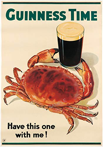 Vintage Poster Wall Art A3 & A4 Guinness Crab Pint Beer Alcohol Advertising Bar Pub Home Kitchen Sign ART Print wall art poster – printed in Yorkshire