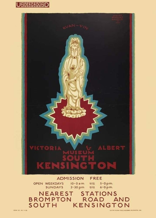 RPW Roystone Print Works Vintage London Underground 'Victoria and Albert Museum', 1921, Edward McKnight Kauffer, Reproduction Art Deco English Travel Poster wall art poster – printed in Yorkshire