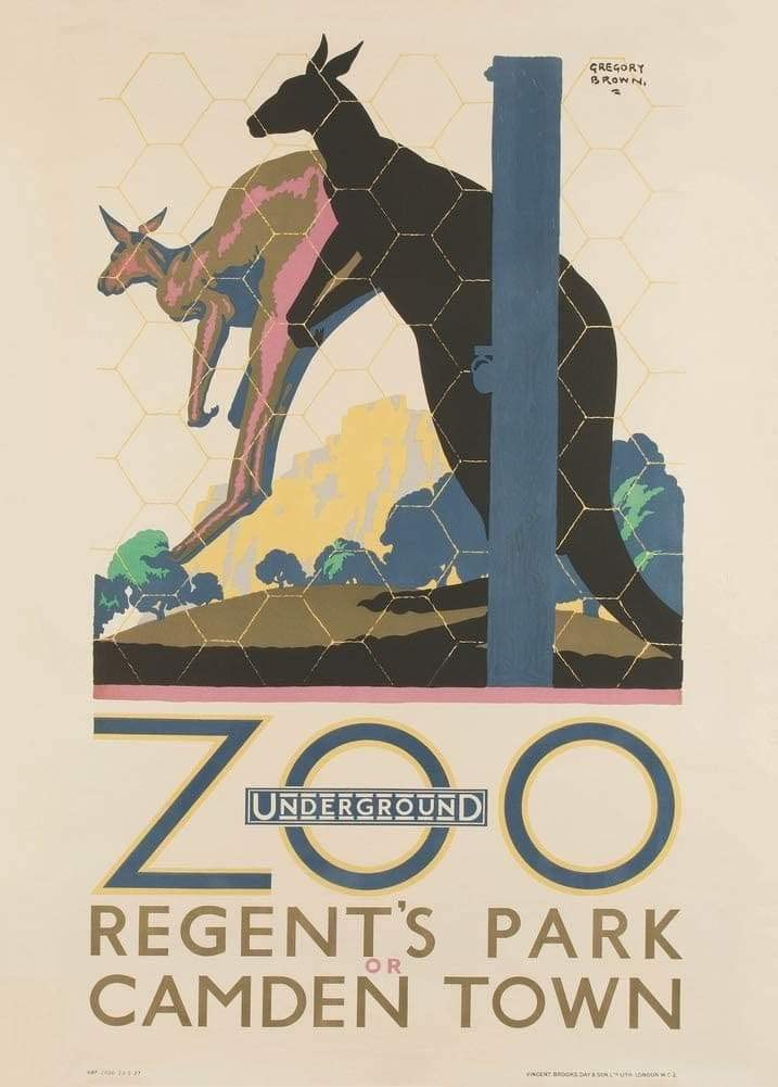 RPW Roystone Print Works Vintage London Underground 'Regent's Park Zoo and Camden Town', by Gregory Brown, 1887-1941, Reproduction Vintage Art Deco English Poster wall art poster – printed in Yorkshire