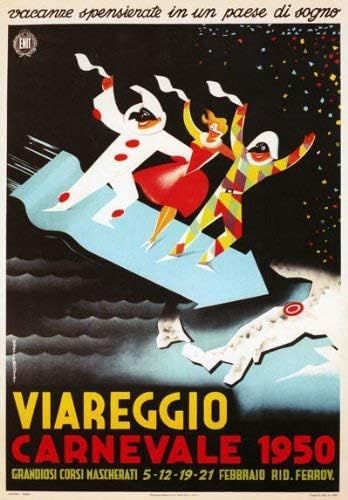 Vintage 1950's Italian Italy Viareggio Carnival Travel Poster Wall Art A3 & A4 Re-Print wall art poster – printed in Yorkshire