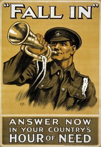 Vintage WWI Fall In Enlist British Army War Recruitment Poster WW1 Wall Art Print | wall art poster – printed in Yorkshire