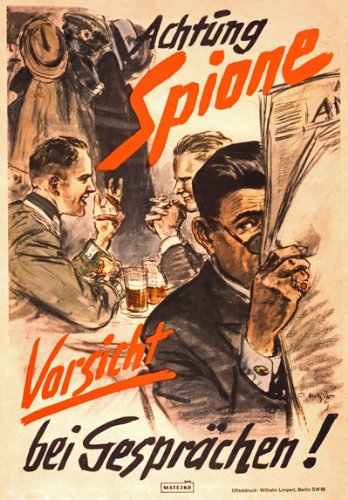 Vintage WW2 German Achtung Spione Careless Talk WWII War Poster Wall Art A3 & A4 Re-Print wall art poster – printed in Yorkshire