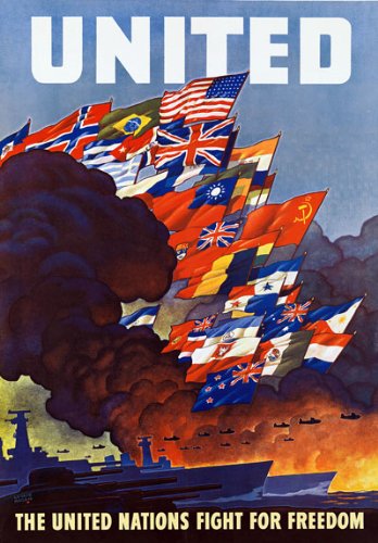 Funky Print Vintage WWII United Nations Fight For Freedom Allies World War 2 Wartime Poster Wall Art A3 & A4 WW2 wall art poster – printed in Yorkshire