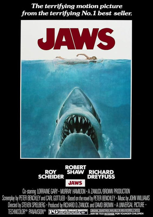 Jaws 1975 Vintage - Retro Horror Shark Movie Poster Wall Art Print wall art poster – printed in Yorkshire