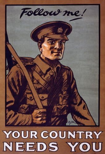 Vintage WWI British Follow Me Your Country Needs You Join Enlist Army World War 1 Recruitment Poster WW1 Wall Art Print | wall art poster – printed in Yorkshire
