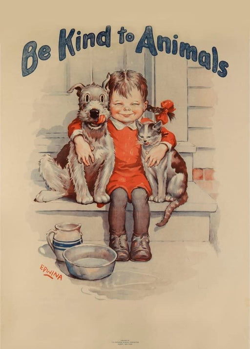 RPW Roystone Print Works Vintage Pets & Veterinary 'Be Kind to Animals', U.S.A, 1934, Reproduction 250gsm A4 & A3 Vintage Poster wall art poster – printed in Yorkshire