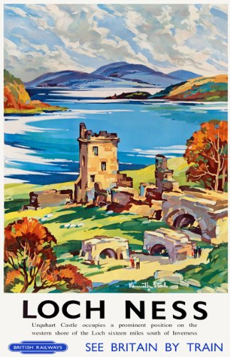 Vintage Loch Ness Urquhart Castle Railway Travel Poster Wall Art A3 & A4 Re-Print wall art poster – printed in Yorkshire