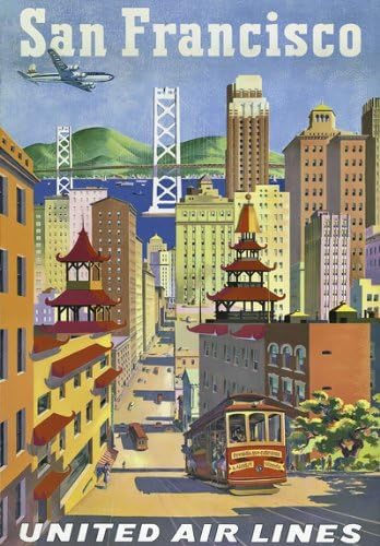 Vintage 1950's San Francisco America USA Air Lines Travel Poster Wall Art Print | wall art poster – printed in Yorkshire