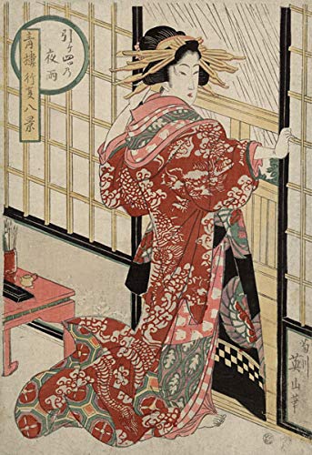 Vintage Japan Japanese Night Rain Geisha Classic Fine Art Poster Wall Art A3 & A4 Print wall art poster – printed in Yorkshire