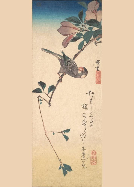 RPW Roystone Print Works Hiroshige 'Purple Magnolia and Hornbill', Japan, 19th Century, Reproduction gloss A4 & A3 Vintage Classic Ukiyo-e Art Poster wall art poster – printed in Yorkshire