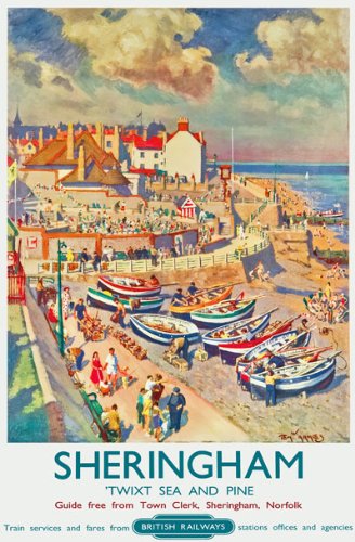 Vintage Sheringham Norfolk Twixt Sea & Pine Railway Travel Poster Wall Art A3 & A4 Reproduction Print Card wall art poster – printed in Yorkshire
