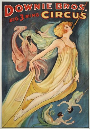 Funky Print Vintage Downie Bros Circus 3 Big Ring Trapeze Advertisement Poster Wall Art A3 & A4 wall art poster – printed in Yorkshire