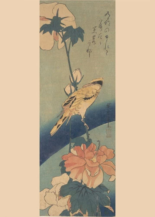 RPW Roystone Print Works Hiroshige 'Black-naped Oriole Perched on a Stem of Rose Mallow', Japan, 19th Century, Reproduction gloss A4 & A3 Vintage Classic Ukiyo-e Art Poster wall art poster – printed in Yorkshire
