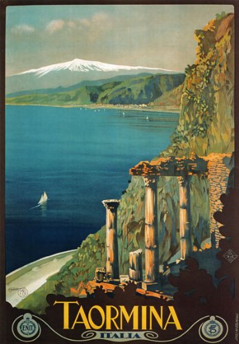 Vintage 1927 Taormina Sicily Italian Italy Travel Poster Wall Art A3 & A4 Re-Print wall art poster – printed in Yorkshire