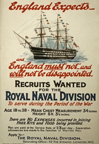 Vintage WWI England Expects British Royal Navy World War 1 Recruitment Poster Wall Art A3 & A4 WW1 Re-Print wall art poster – printed in Yorkshire