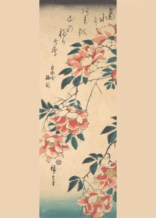 RPW Roystone Print Works Hiroshige 'Roses', Japan, 19th Century, Reproduction gloss A4 & A3 Vintage Classic Ukiyo-e Art Poster wall art poster – printed in Yorkshire