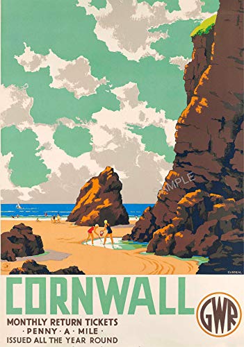 Vintage Railway Poster Wall Art A3 & A4 Cornwall 'Penny a Mile' GWR Cornish Train Travel Holiday Tourism Advert ART Print wall art poster – printed in Yorkshire