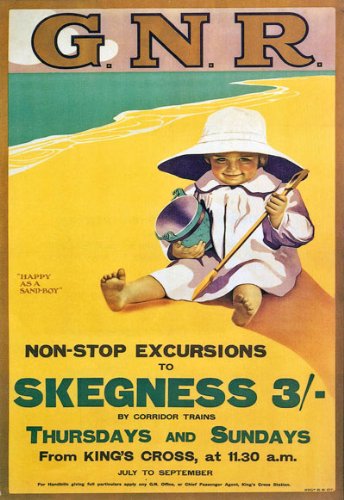 Vintage Skegness GNR Railway British Travel Tourism Britain Poster Wall Art A3 & A4 Re-Print Reproduction Print Card wall art poster – printed in Yorkshire