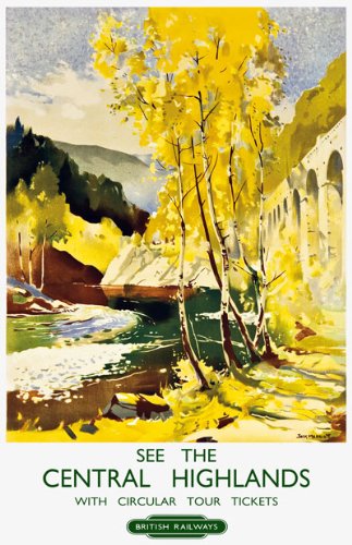 Vintage Central Highlands Scotland Railway Travel Poster Wall Art A3 & A4 Re-Print wall art poster – printed in Yorkshire