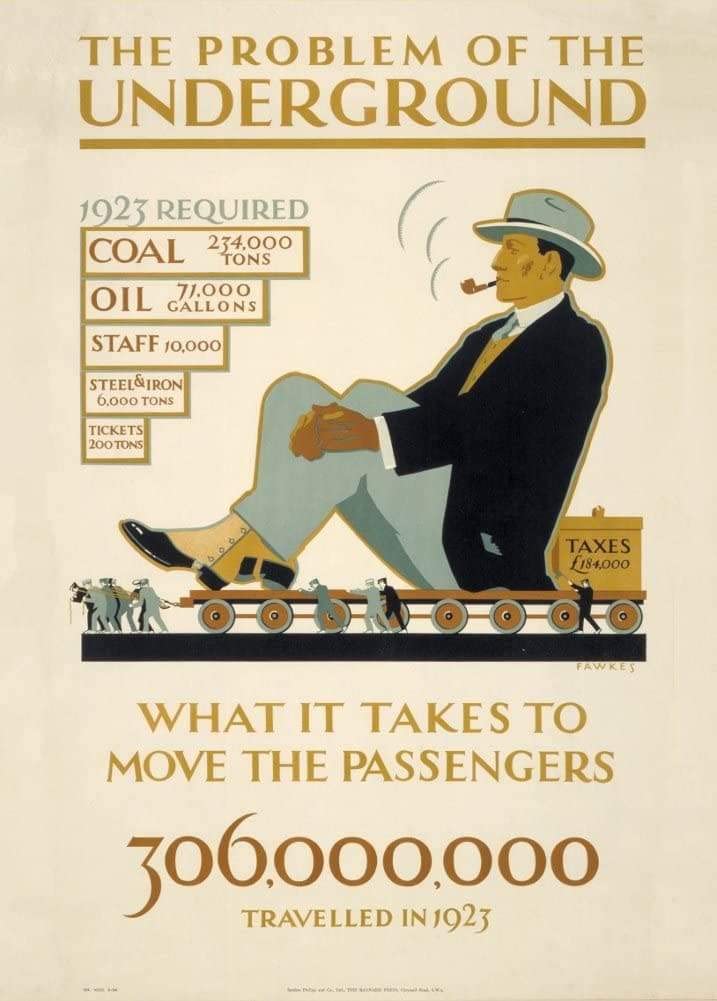 Vintage London Underground 'What it Takes to Move Passengers', 1923, Reproduction Vintage Travel Poster wall art poster – printed in Yorkshire