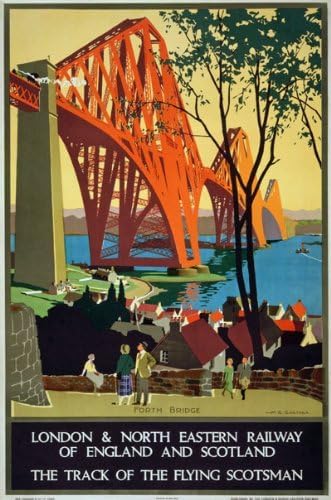 Vintage 1920's LNER Forth Bridge Scotland Railway Travel Poster Wall Art A3 & A4 Re-Print wall art poster – printed in Yorkshire
