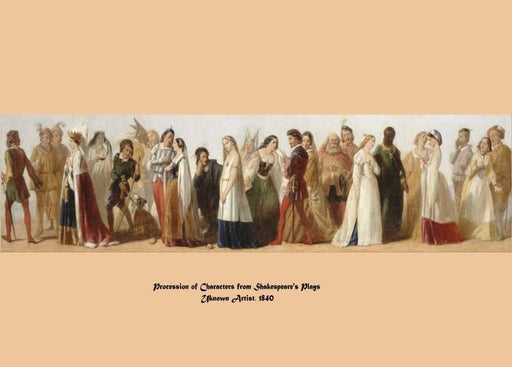RPW Roystone Print Works Vintage Film and Theatre 'Shakespeare. Procession of Characters from The Plays', England, 1840, Reproduction 250gsm A4 & A3 Vintage Shakespeare Poster wall art poster – printed in Yorkshire