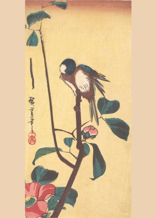 RPW Roystone Print Works Hiroshige 'Camellia and Blue-Headed Bird', Japan, 19th Century, Reproduction gloss A4 & A3 Vintage Classic Ukiyo-e Art Poster wall art poster – printed in Yorkshire