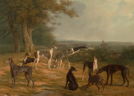 RPW Roystone Print Works Jacques Laurent Agasse 'Nine Greyhounds in a Landscape, Detail', Switzerland, 1807, Reproduction 250gsm A4 & A3 Vintage Classic Art Poster wall art poster – printed in Yorkshire