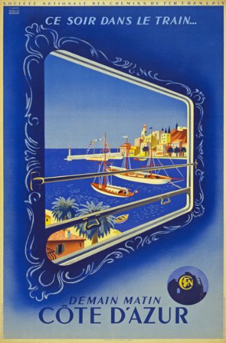 Vintage 1930's France Cote D'Azur Demain Martin French Railways Travel Poster Wall Art A3 & A4 Re-Print wall art poster – printed in Yorkshire