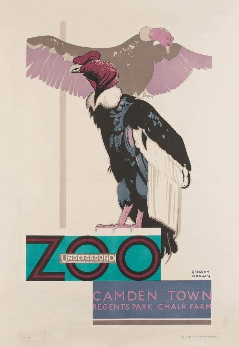 Funky Print Vintage London 'Zoo Vultures', by Gregory Brown, Reproduction Vintage Art Deco Travel Poster wall art poster – printed in Yorkshire