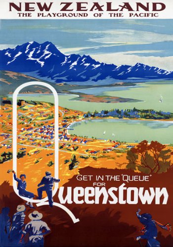 Vintage New Zealand Queenstown Travel Poster Wall Art A3 & A4 Re-Print wall art poster – printed in Yorkshire
