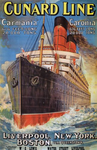 Vintage Cunard Line Carmania Caronia Cruise Travel Poster Wall Art A3 & A4 Re-Print wall art poster – printed in Yorkshire