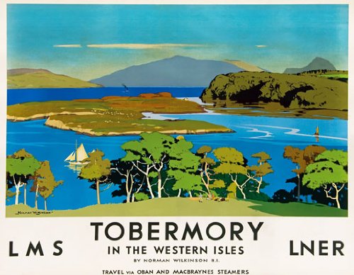 Vintage 1920's Tobermory Western Isles LNER LMS Railway Travel Poster Wall Art A3 & A4 Reproduction Print Card wall art poster – printed in Yorkshire
