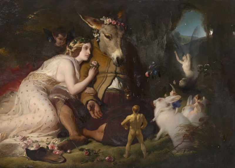 Vintage Film and Theatre 'Shakespeare. A Midsummer Night's Dream. Titania and Bottom, Detail',England, 1848-51, Edward Landseer, Reproduction 250gsm A4 & A3 Vintage Shakespeare Poster wall art poster – printed in Yorkshire