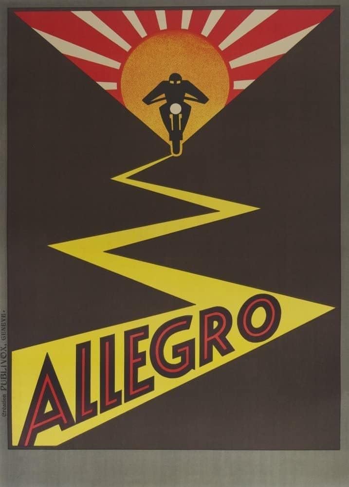 RPW Roystone Print Works Vintage Motorbikes 'Allegro Motorcycles', Switzerland, 1930, Reproduction 250gsm A4 & A3 Vintage Art Deco Poster wall art poster – printed in Yorkshire
