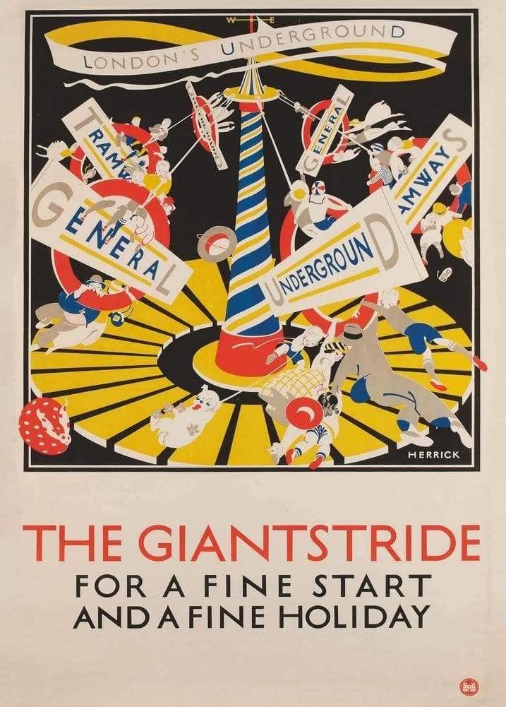 Funky Print Vintage London Underground 'The Giant Stride', 1922, Reproduction Art Deco English Travel Poster wall art poster – printed in Yorkshire