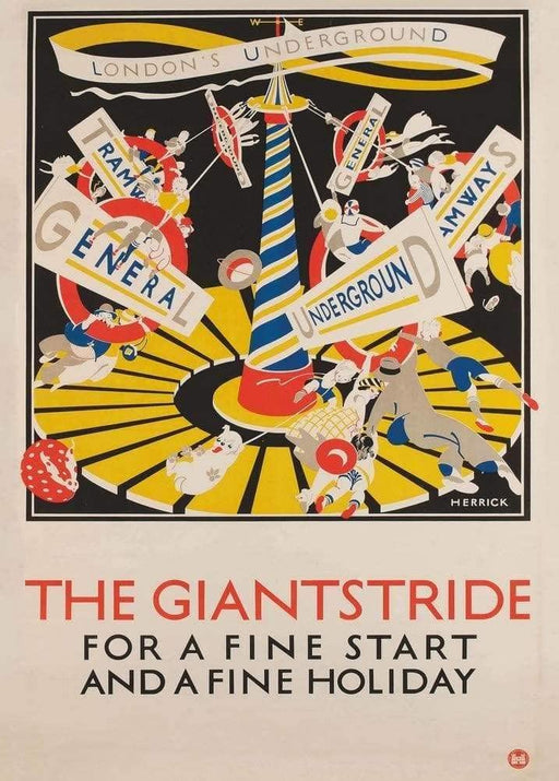 RPW Roystone Print Works Vintage General Underground 'The Giant Stride', 1922, Reproduction Art Deco English Travel Poster wall art poster – printed in Yorkshire