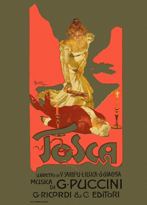 RPW Roystone Print Works Vintage Classical Music and Opera 'Tosca', by Giacomo Puccini, Italy, 1899, Adolfo Hohenstein, Reproduction 250gsm Gloss A4 & A3 Vintage Art Nouveau Music Poster wall art poster – printed in Yorkshire