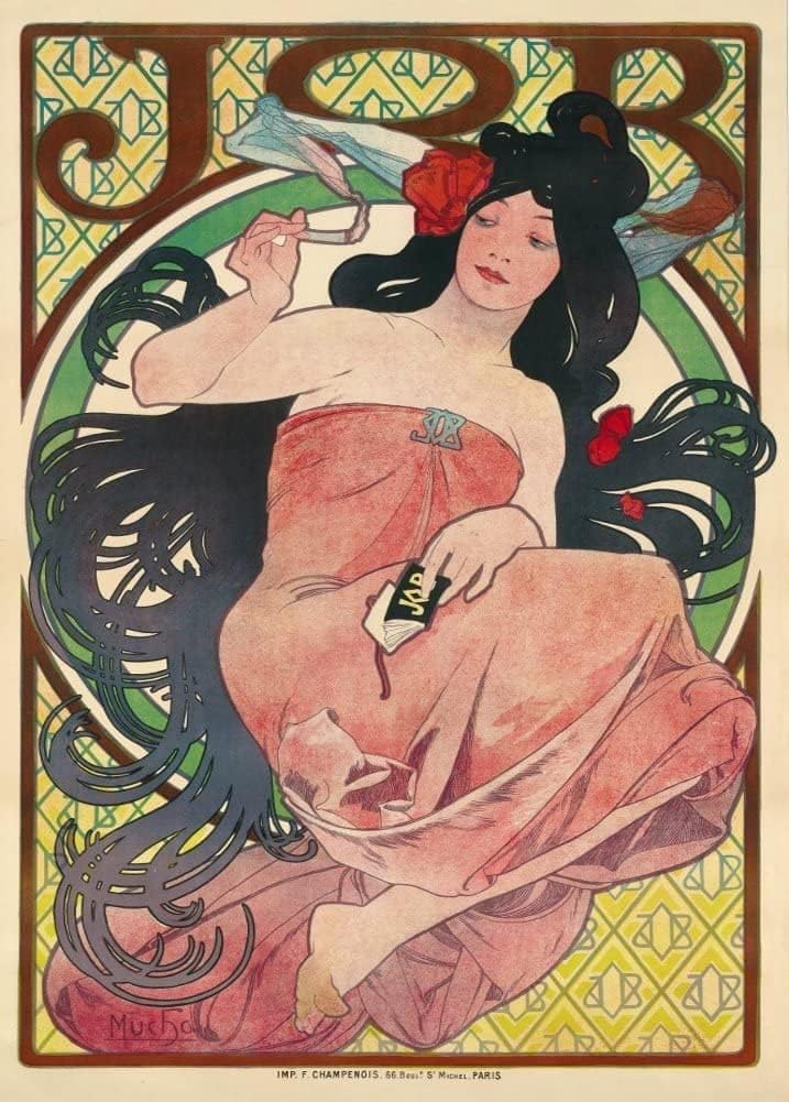 Vintage Job Rolling Papers', France, 1894, Alphonse Mucha, Reproduction 250gsm A4 & A3 Vintage Art Nouveau Poster Print wall art poster – printed in Yorkshire