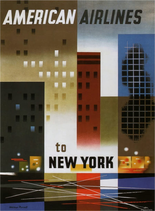 Funky Print Vintage American Airlines To New york Travel Railway Poster Wall Art A3 & A4 framed unframed wall art poster – printed in Yorkshire