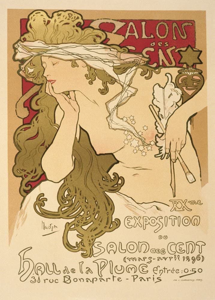 Alphonse Mucha 'Salon des Cent Exposition', Czech, 1896, Vintage 250gsm A4 & A3 Classic Art Nouveau Poster Print wall art poster – printed in Yorkshire