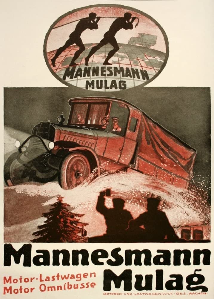 RPW Roystone Print Works Vintage Automobile 'Mannesmann Mulag Automobile Manufacturers', Germany, 1914-18, Reproduction 250gsm A4 & A3 Vintage German WW1 Automobile Poster wall art poster – printed in Yorkshire