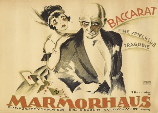 RPW Roystone Print Works Vintage Film and Theatre 'Baccarat' Showing at The Marmorphaus, Berlin, Germany, 1920, Josef Fenneker, Reproduction 250gsm A4 & A3 Vintage Classic Movie Poster wall art poster – printed in Yorkshire