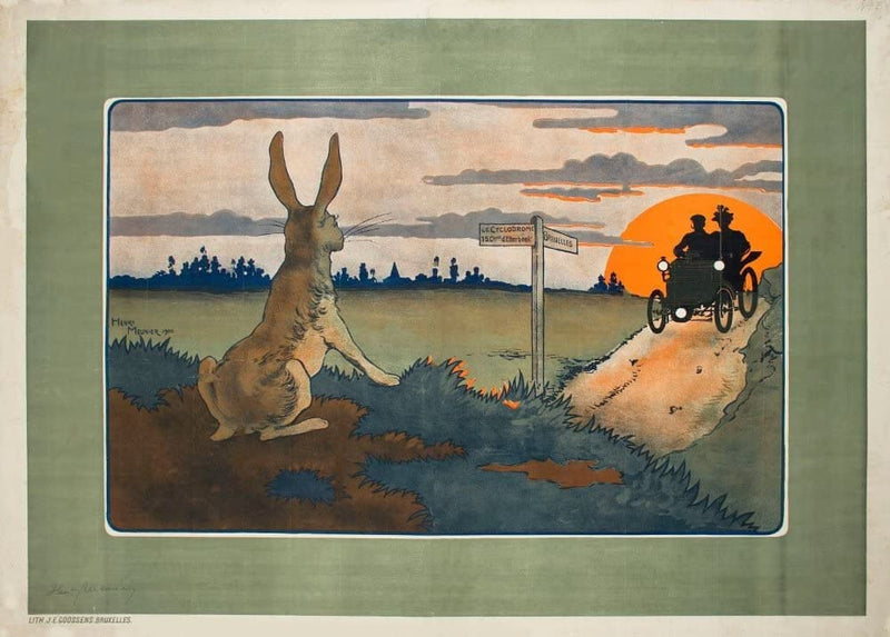 RPW Roystone Print Works Vintage Automobile 'Le Cyclodrome', Belgium, 1898, by Henri Meunier, France, 1898, Reproduction 250gsm A4 & A3 Vintage Art Nouveau Automobile Poster wall art poster – printed in Yorkshire