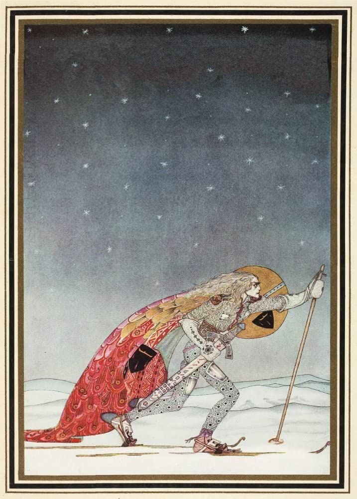 Kay Nielsen 'So The Man Gave him a Pair of Snow Shoes', from 'East of The Sun and West of The Moon', Denmark, 1914, Reproduction 250gsm A4 & A3 Vintage Classic Art Nouveau Poster wall art poster – printed in Yorkshire