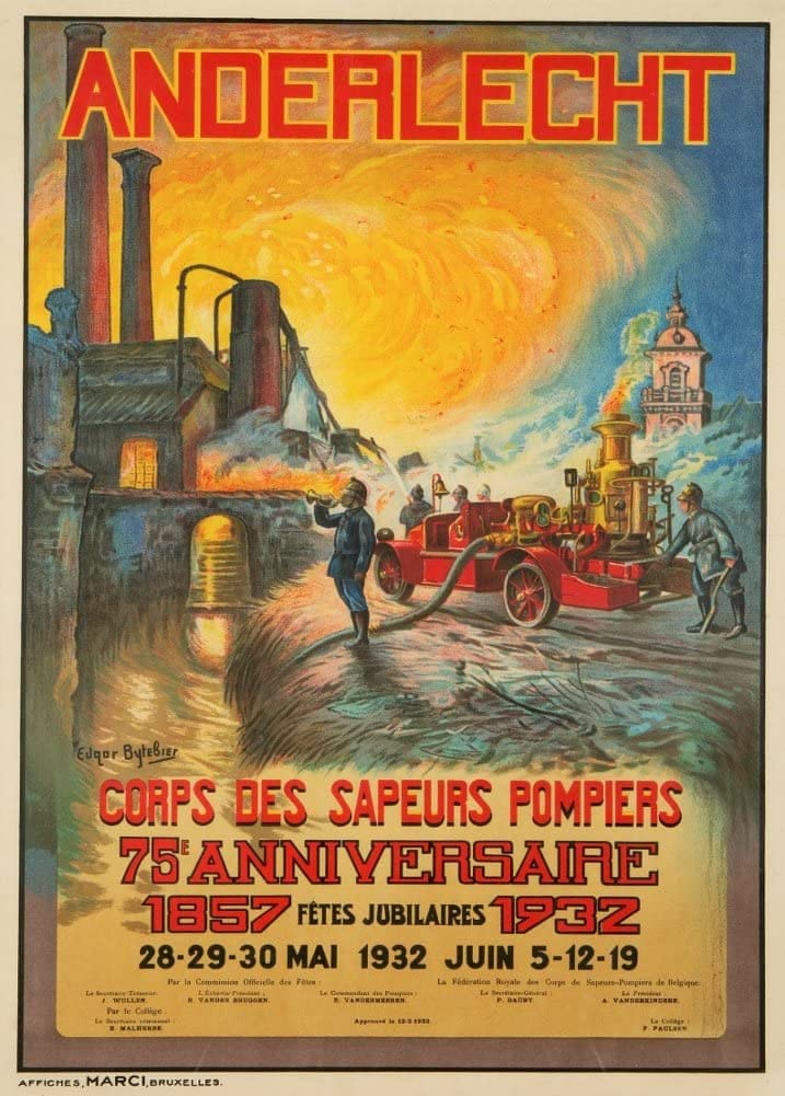 RPW Roystone Print Works Vintage Automobile 'Firefighters Anniversary, Anderlecht', Belgium, 1932, Reproduction 250gsm A4 & A3 Vintage Poster wall art poster – printed in Yorkshire