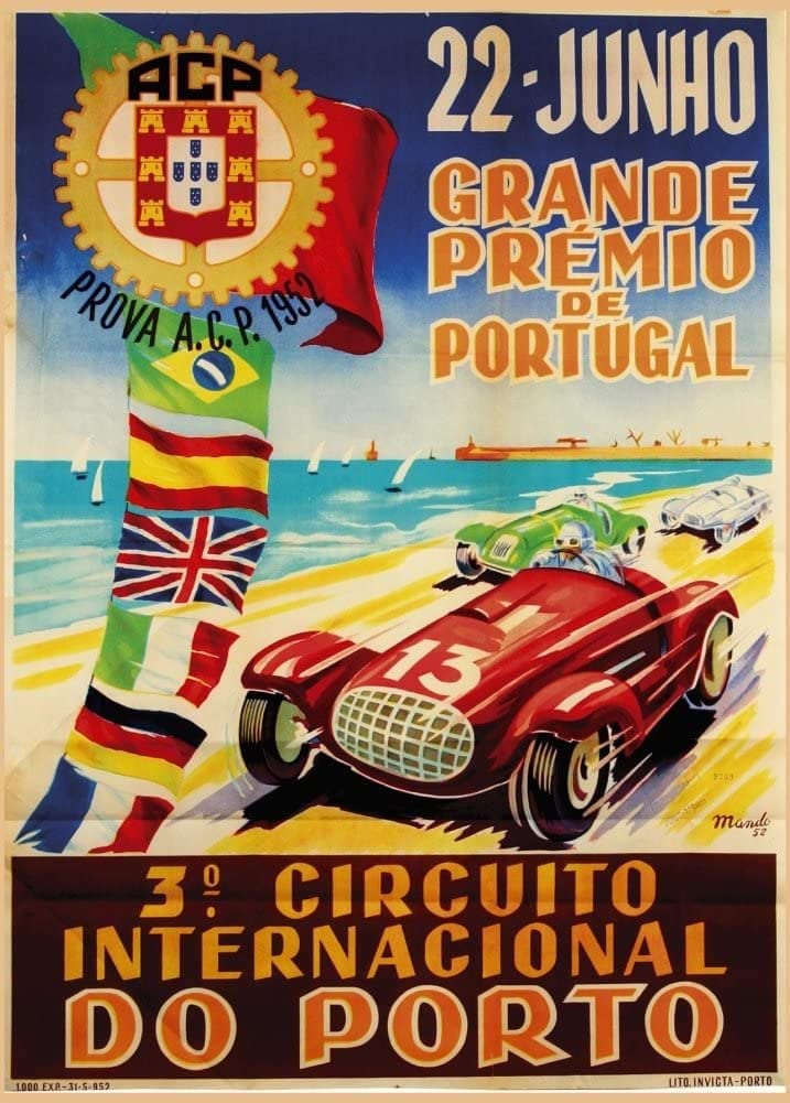 RPW Roystone Print Works Vintage Automobile 'Grand Prix International Do Porto', Portugal, 1952, Reproduction 250gsm A4 & A3 Vintage Art Deco Automobile Poster wall art poster – printed in Yorkshire