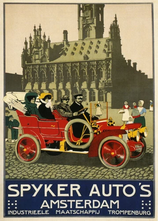 RPW Roystone Print Works Vintage Automobile 'Spyker Automobiles, Amsterdam', Holland, 1910, Reproduction 250gsm A4 & A3 Vintage Automobile Poster wall art poster – printed in Yorkshire