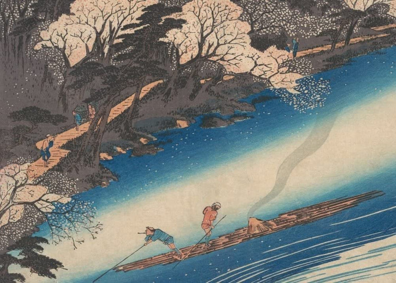 RPW Roystone Print Works Hiroshige 'Cherry Blossoms at Arashiyama, from The Series Famous Places of Kyto', Japan, 19th Century, Reproduction gloss A4 & A3 Vintage Classic Ukiyo-e Art Poster wall art poster – printed in Yorkshire